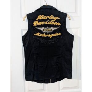 Harley-Davidson Motorcycle Vest Women Full Zip Sleeveless Biker Black L